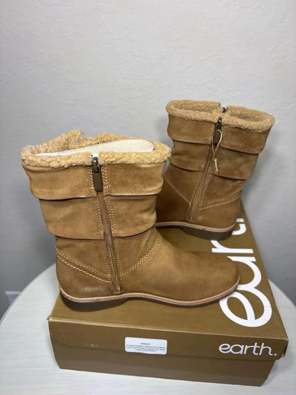 Earth Ethyland Suede Boots 6.5 M  Natural Tan Faux Fur Cozy Water-repellent NIB